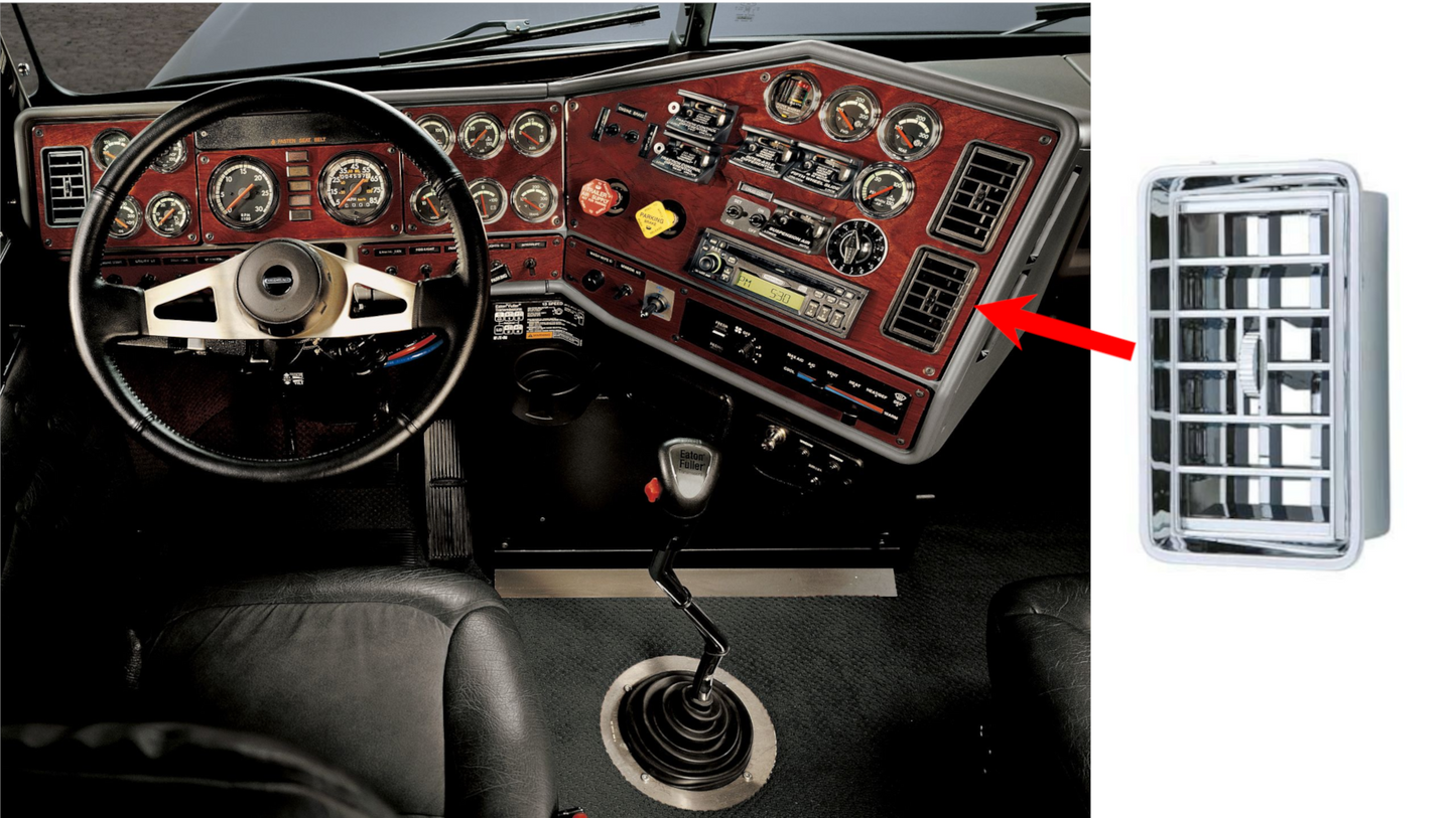 Chrome Plastic A/C Vent With Cross Grids for 1989-2010 Freightliner FLD/Classic - Driver