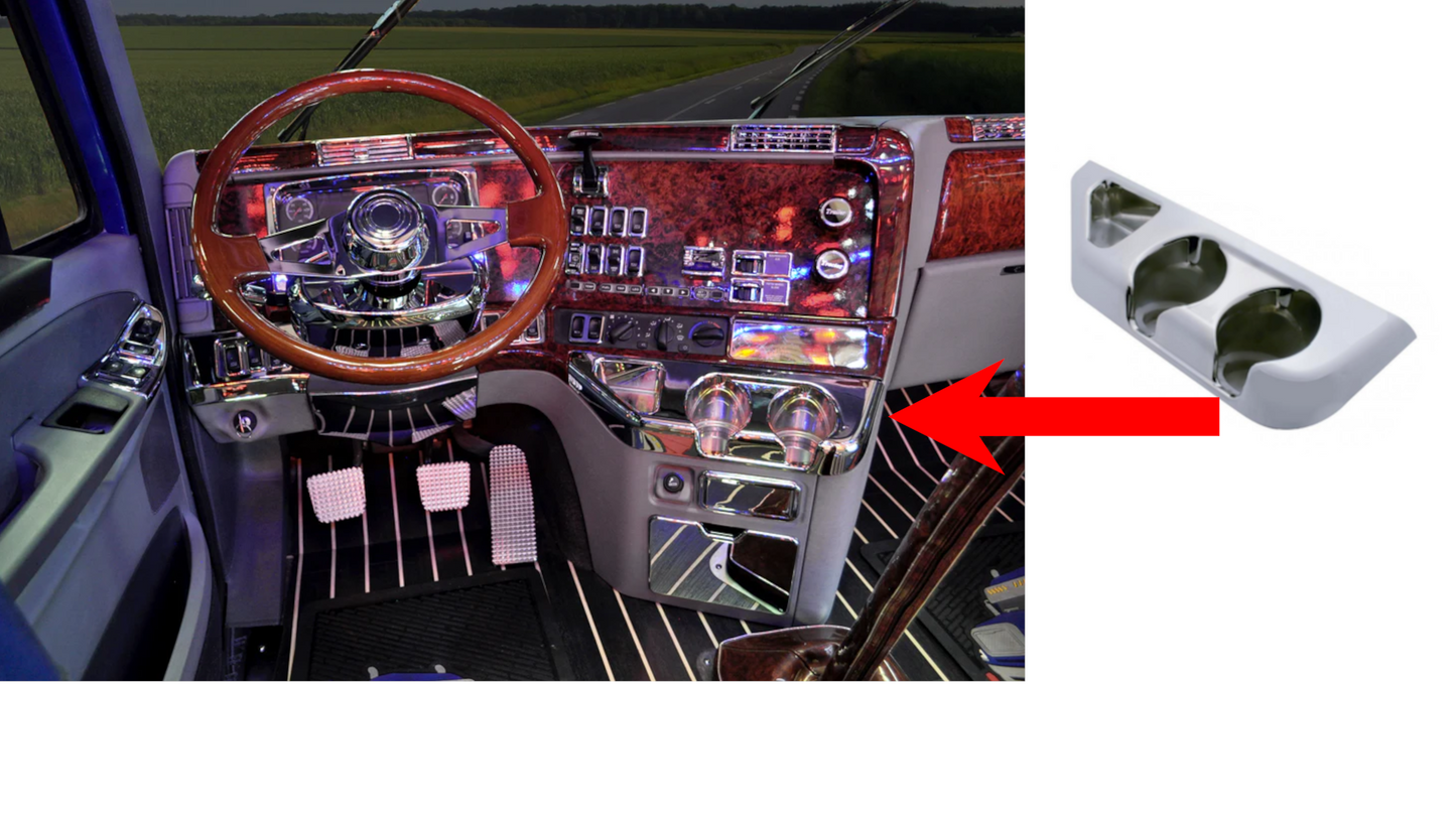 Chrome Center Cup Holder Panel For Freightliner Columbia (2003-2011) & Century/Coronado (2002-2010)