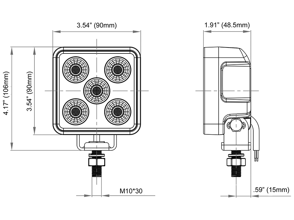 3.6" High Flux Mini Square Flood Light with ATCS®