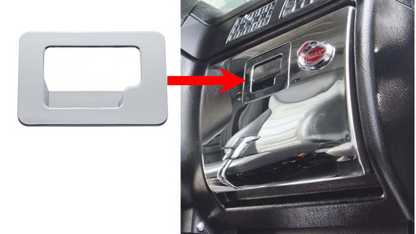 Chrome Plastic Glove Box Latch Trim For Peterbilt 389 (2008+), 387 (2001-2010), & Kenworth T600 (2002-2006)