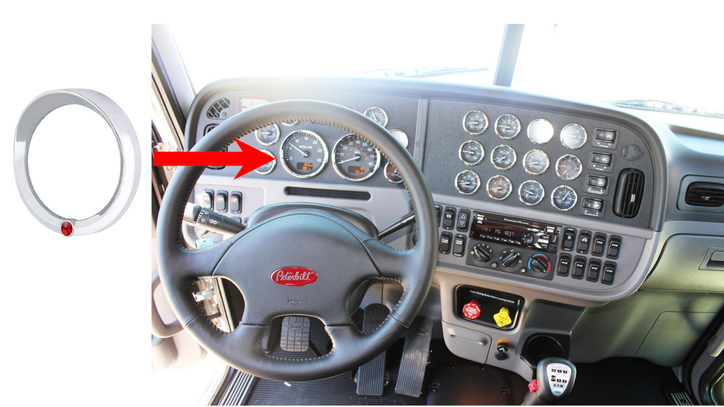 Signature Series Speed/Tachometer Gauge Bezel With Visor & Color Crystal For 2006+ Peterbilt
