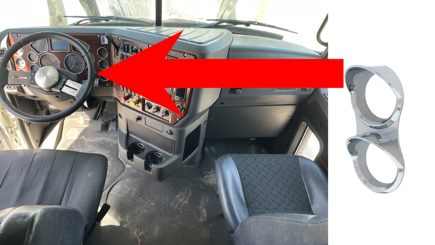 Chrome Small 2-Gauge Bezel With Visor For Mack