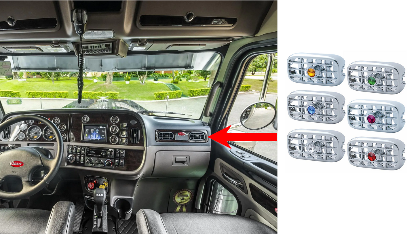 Chrome Plastic A/C Vent With Color Crystal For Peterbilt (2006+)