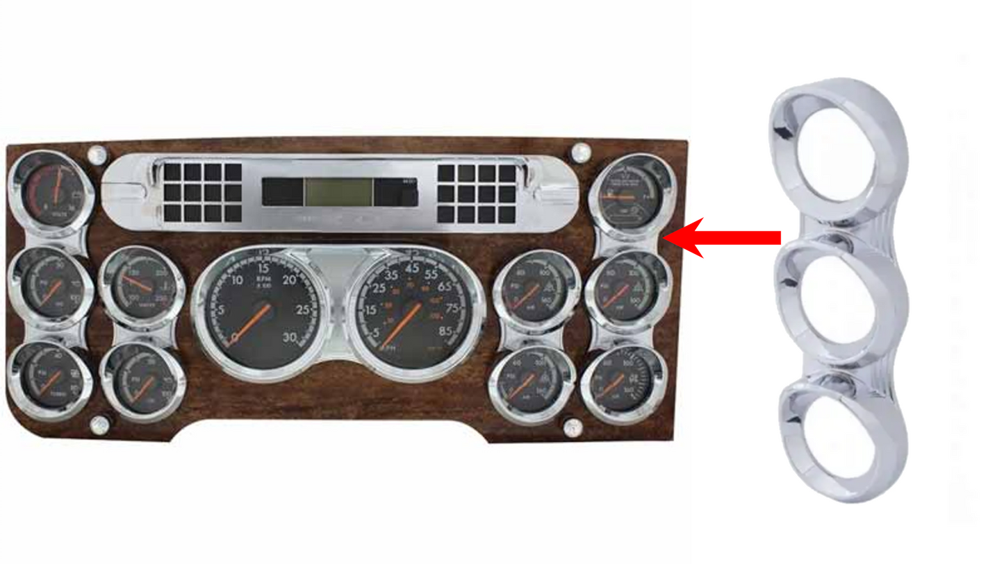 3 Gauge Cluster Bezel With Visor For Peterbilt (2005 & Older)- Vertical
