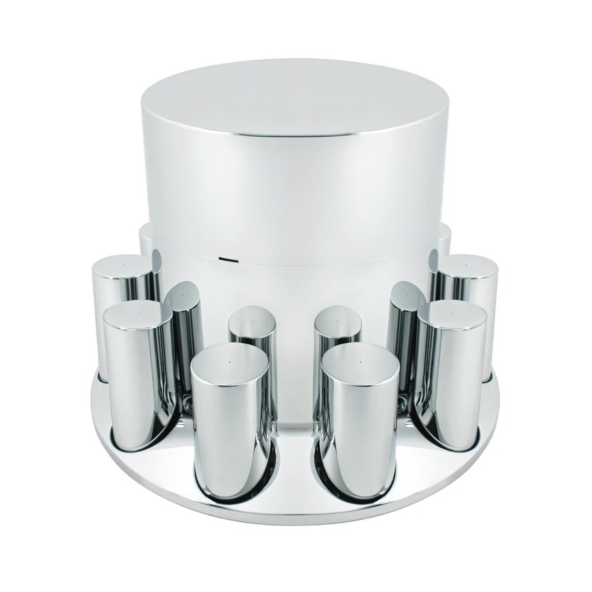 Chrome Plastic Flat Top Axle Cover Combo Kit With 33mm X 4-1/4" Standard Thread-On Tall Cylinder Nut Covers
