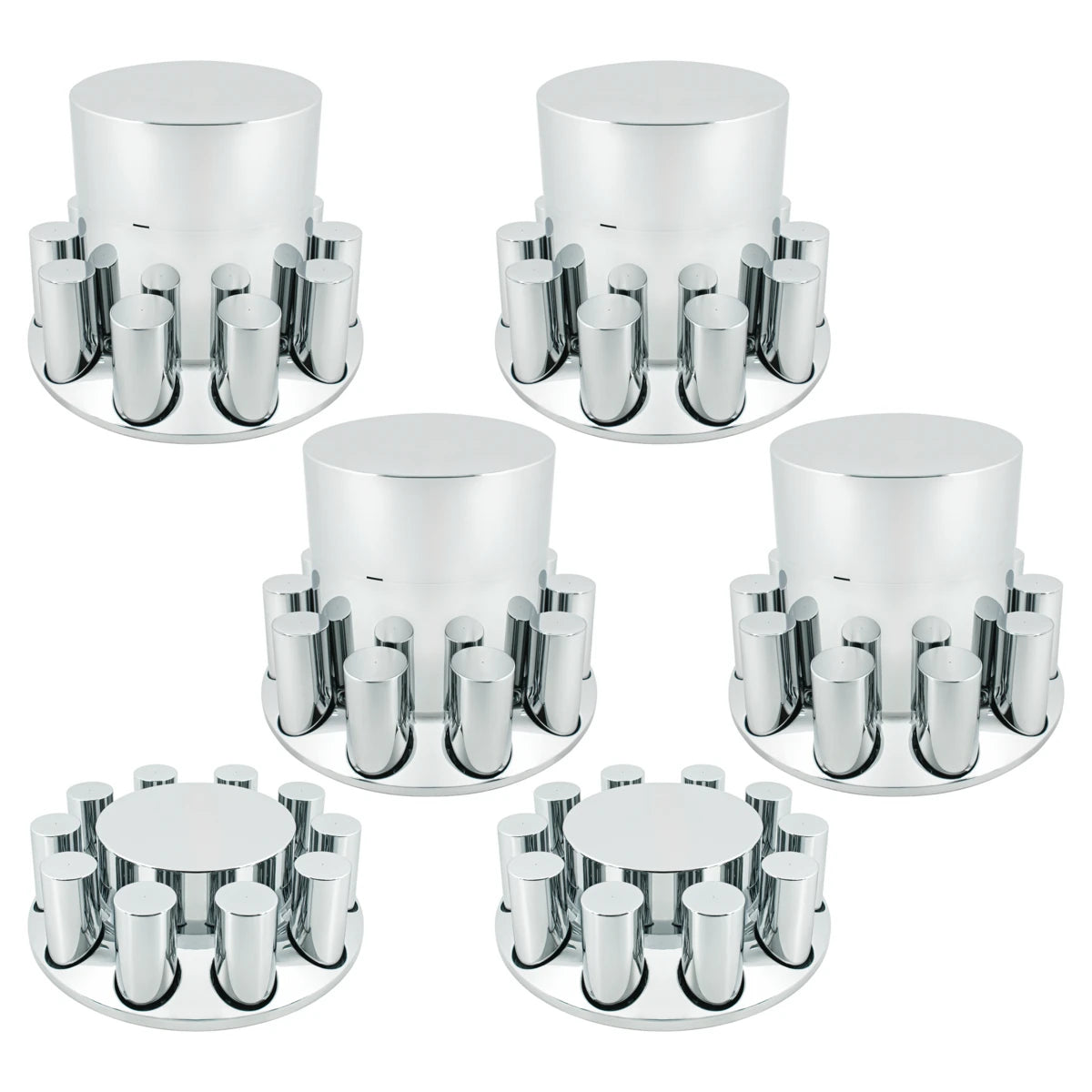 Chrome Plastic Flat Top Axle Cover Combo Kit With 33mm X 4-1/4" Standard Thread-On Tall Cylinder Nut Covers
