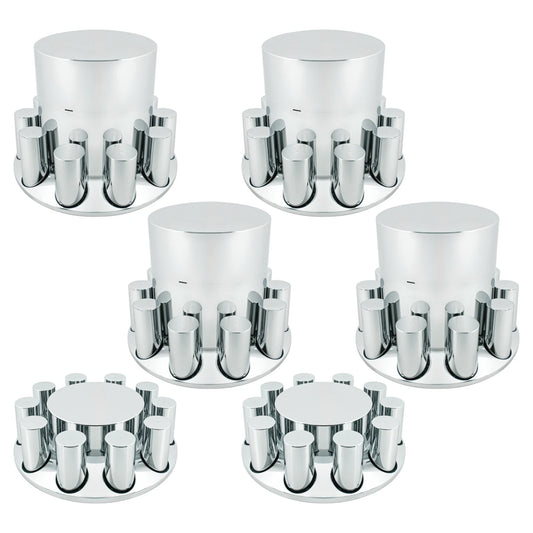 Chrome Plastic Flat Top Axle Cover Combo Kit With 33mm X 4-1/4" Standard Thread-On Tall Cylinder Nut Covers
