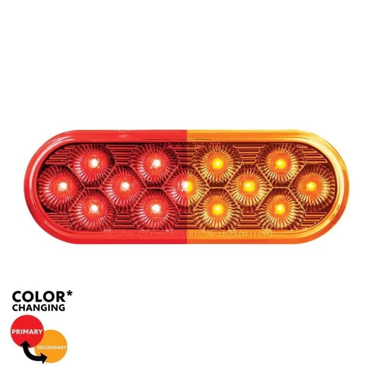 13 LED 6" Oval Double Fury Light (Stop, Turn & Tail) With Warning Light - Red & Amber LED/Clear Lens