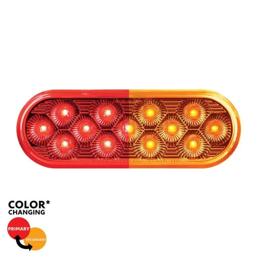 13 LED 6" Oval Double Fury Light (Stop, Turn & Tail) With Warning Light - Red & Amber LED/Clear Lens