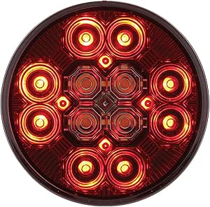 4" Round Combo Light With 12 LED Stop, Turn & Tail & 16 LED Back-Up - Red LED/Red Lens