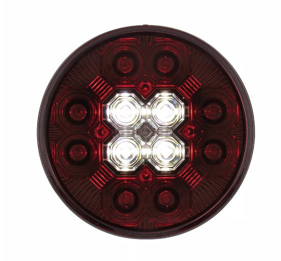 4" Round Combo Light With 12 LED Stop, Turn & Tail & 16 LED Back-Up - Red LED/Red Lens
