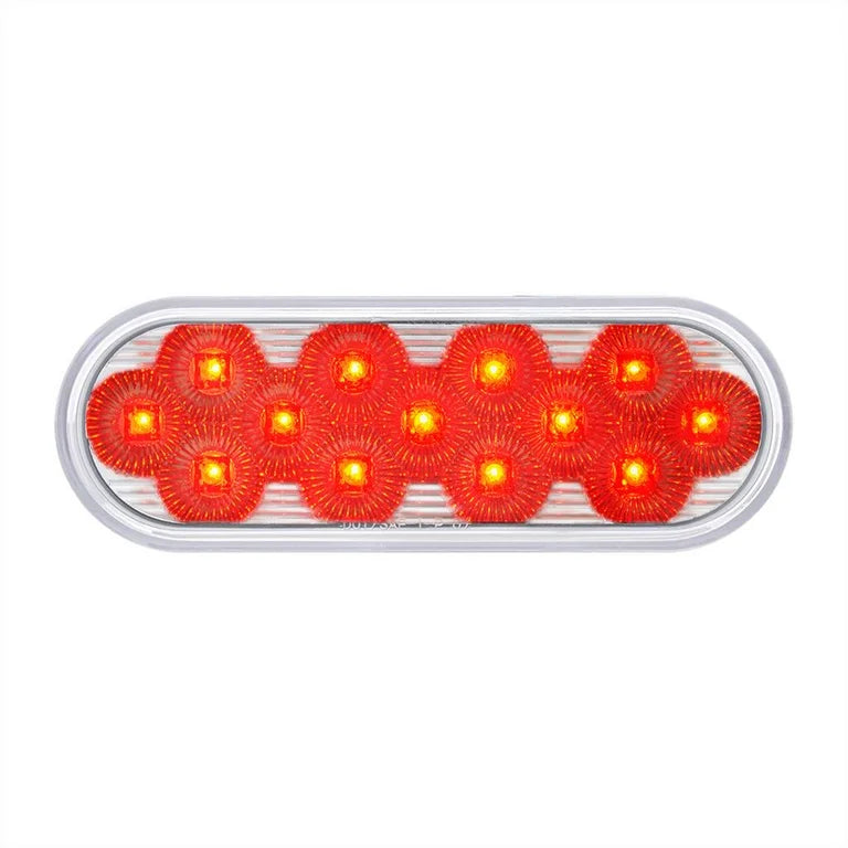 13 LED 6" Oval Double Fury Light (Stop, Turn & Tail) With Warning Light - Red & Amber LED/Clear Lens