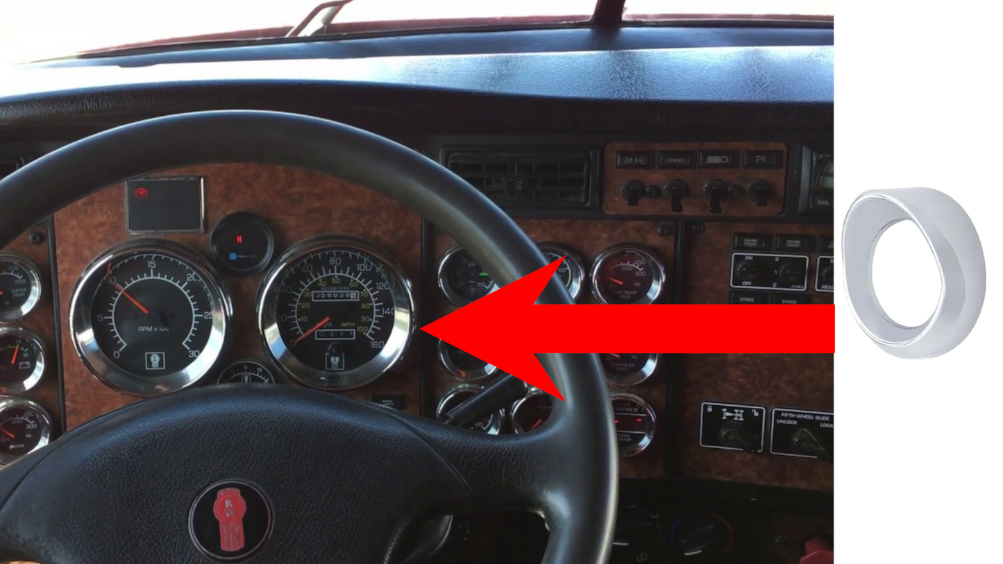 Kenworth Chrome Plastic Speedometer and Tachometer cover with blue diamond