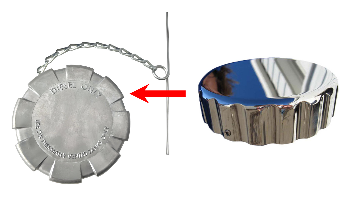 Chrome Plated Billet Aluminum KW Fuel Cap Cover with Ribbed Edges