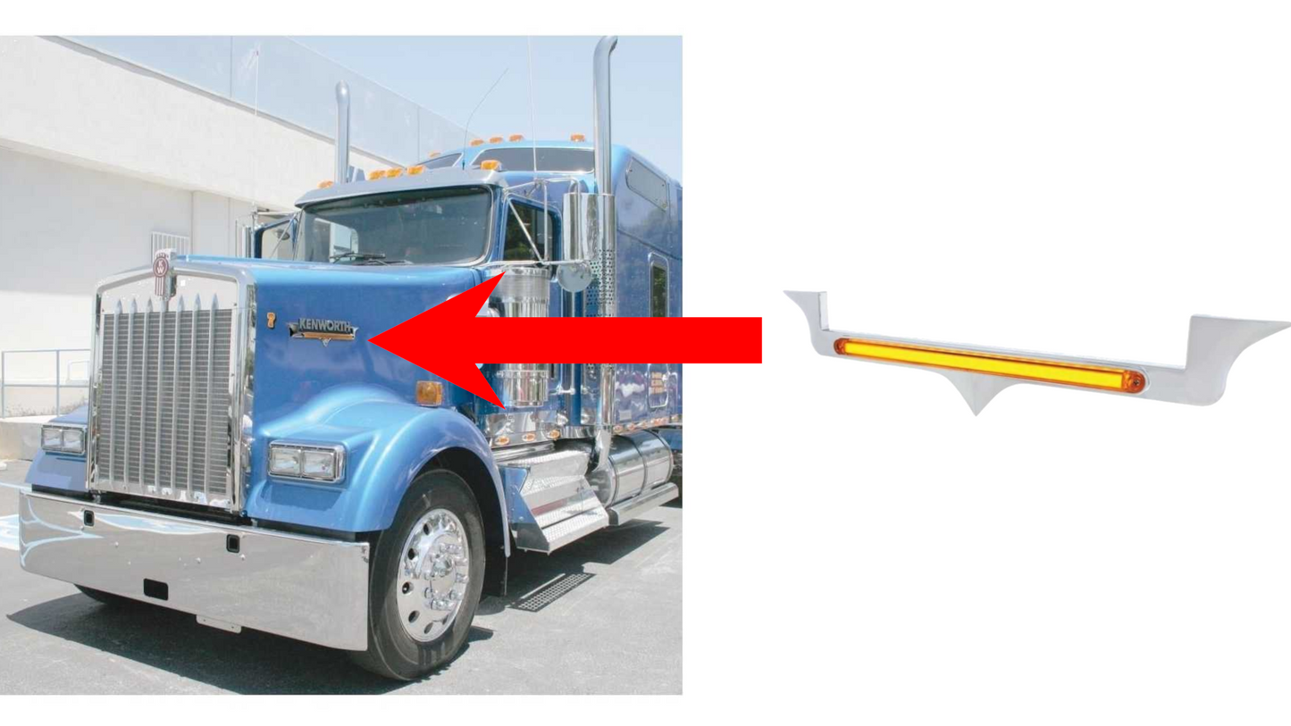 Chrome Hood Emblem Trim With 24 LED GloLight Bar For Kenworth