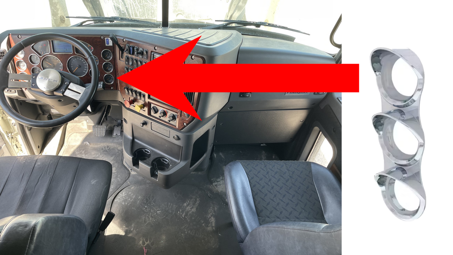 Chrome Small 3-Gauge Bezel With Visor For Mack